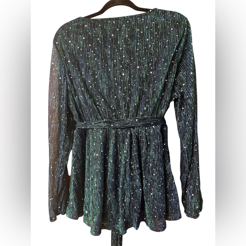 Bloomchic Sequin Mesh Lantern Sleeve Wrap Belted … - image 2